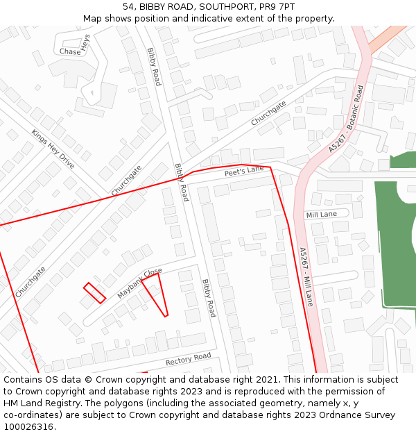 54, BIBBY ROAD, SOUTHPORT, PR9 7PT: Location map and indicative extent of plot