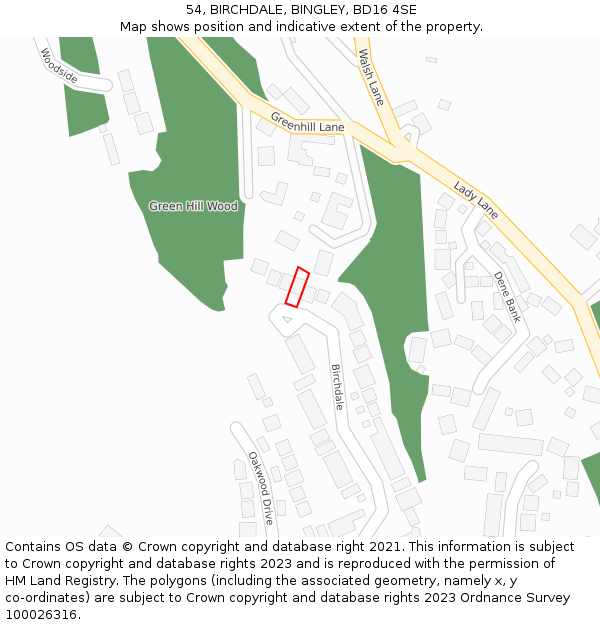 54, BIRCHDALE, BINGLEY, BD16 4SE: Location map and indicative extent of plot