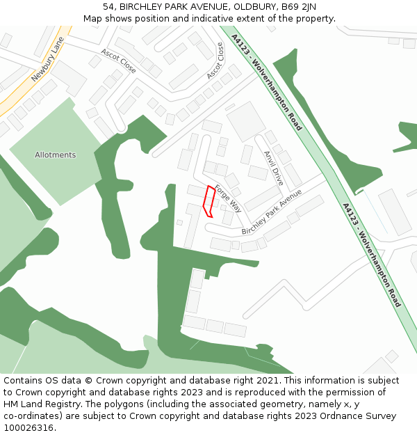 54, BIRCHLEY PARK AVENUE, OLDBURY, B69 2JN: Location map and indicative extent of plot