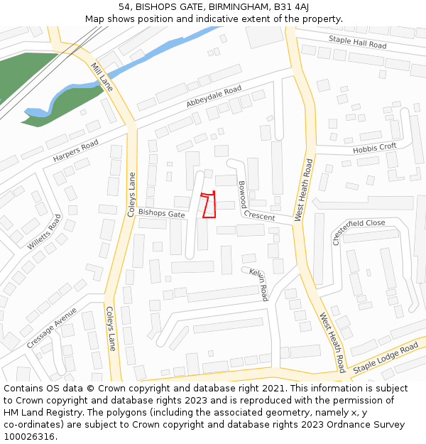 54, BISHOPS GATE, BIRMINGHAM, B31 4AJ: Location map and indicative extent of plot