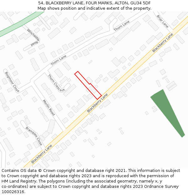 54, BLACKBERRY LANE, FOUR MARKS, ALTON, GU34 5DF: Location map and indicative extent of plot