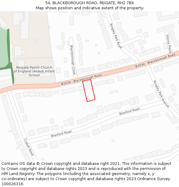 54, BLACKBOROUGH ROAD, REIGATE, RH2 7BX: Location map and indicative extent of plot