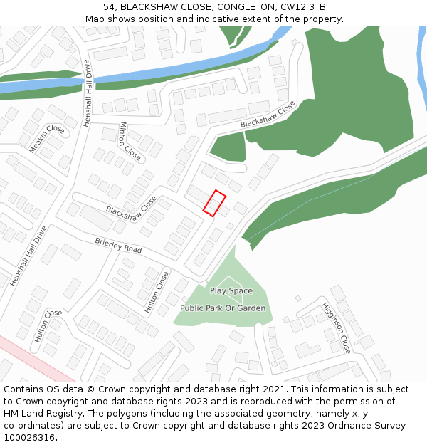 54, BLACKSHAW CLOSE, CONGLETON, CW12 3TB: Location map and indicative extent of plot