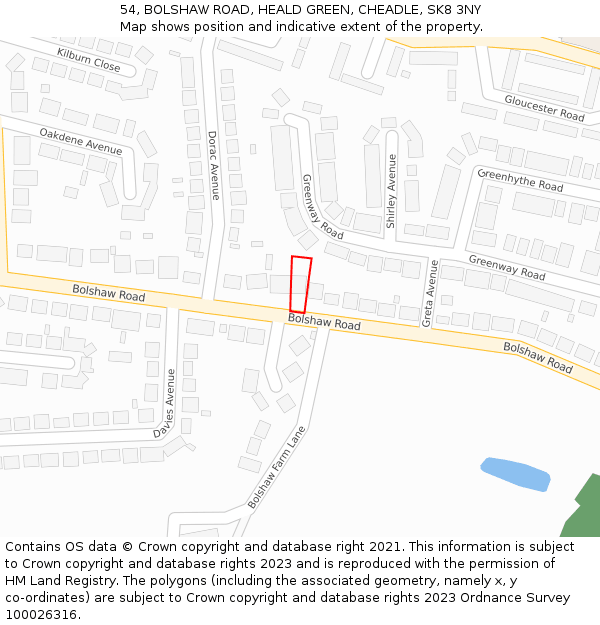 54, BOLSHAW ROAD, HEALD GREEN, CHEADLE, SK8 3NY: Location map and indicative extent of plot