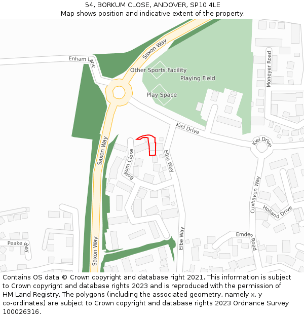 54, BORKUM CLOSE, ANDOVER, SP10 4LE: Location map and indicative extent of plot