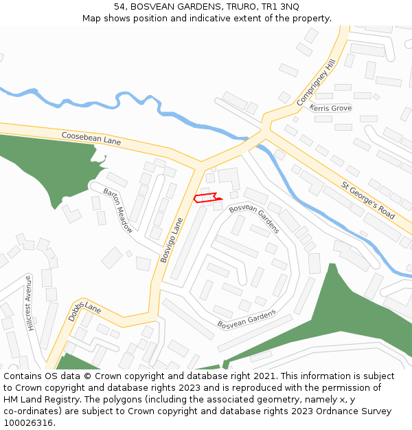 54, BOSVEAN GARDENS, TRURO, TR1 3NQ: Location map and indicative extent of plot