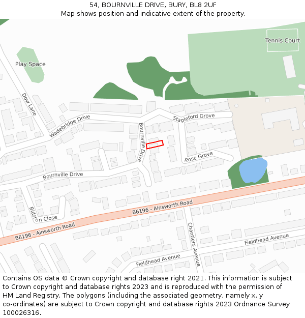 54, BOURNVILLE DRIVE, BURY, BL8 2UF: Location map and indicative extent of plot
