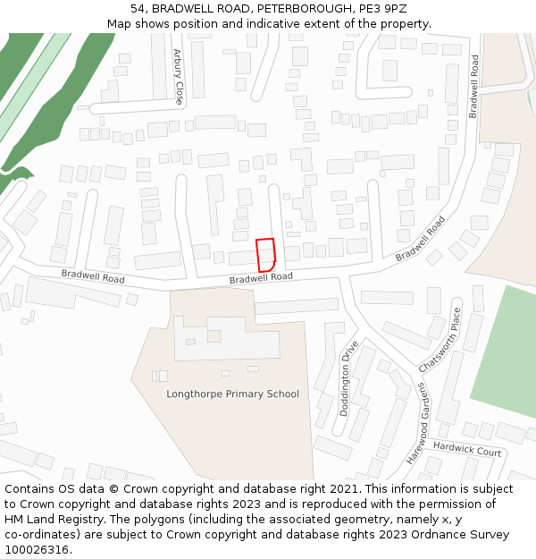 54, BRADWELL ROAD, PETERBOROUGH, PE3 9PZ: Location map and indicative extent of plot