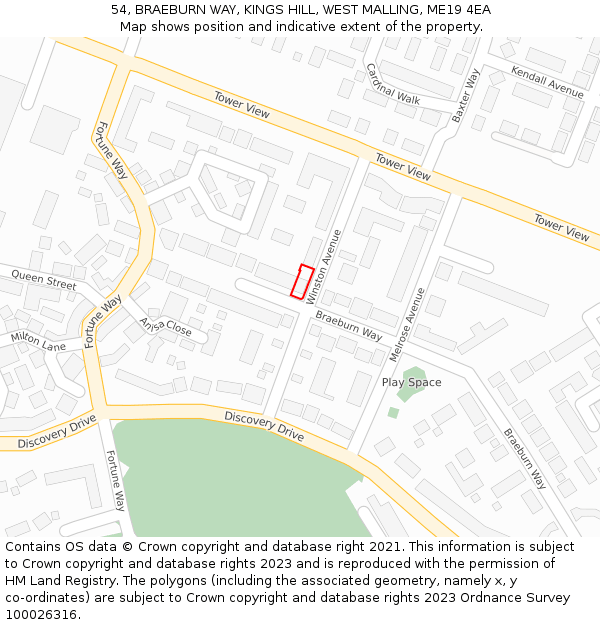 54, BRAEBURN WAY, KINGS HILL, WEST MALLING, ME19 4EA: Location map and indicative extent of plot