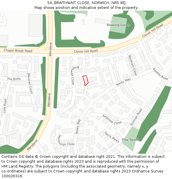 54, BRAITHWAIT CLOSE, NORWICH, NR5 9EJ: Location map and indicative extent of plot