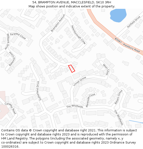54, BRAMPTON AVENUE, MACCLESFIELD, SK10 3RH: Location map and indicative extent of plot