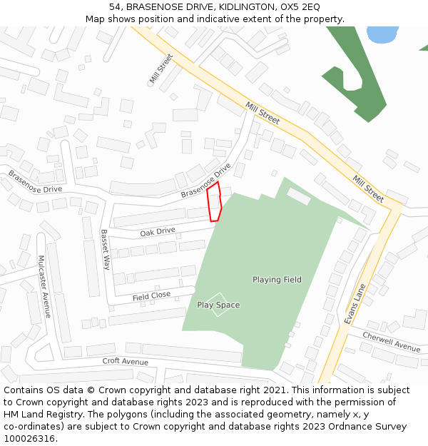 54, BRASENOSE DRIVE, KIDLINGTON, OX5 2EQ: Location map and indicative extent of plot