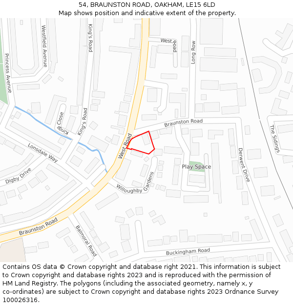 54, BRAUNSTON ROAD, OAKHAM, LE15 6LD: Location map and indicative extent of plot