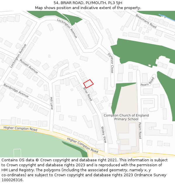 54, BRIAR ROAD, PLYMOUTH, PL3 5JH: Location map and indicative extent of plot