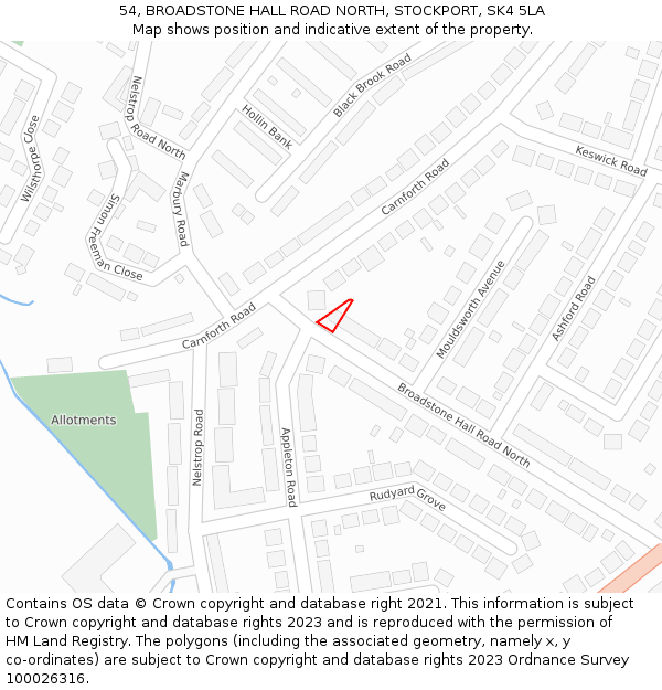 54, BROADSTONE HALL ROAD NORTH, STOCKPORT, SK4 5LA: Location map and indicative extent of plot