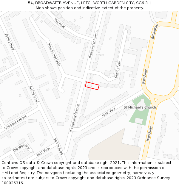 54, BROADWATER AVENUE, LETCHWORTH GARDEN CITY, SG6 3HJ: Location map and indicative extent of plot