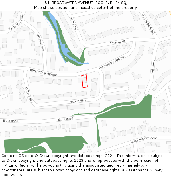 54, BROADWATER AVENUE, POOLE, BH14 8QJ: Location map and indicative extent of plot