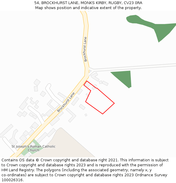 54, BROCKHURST LANE, MONKS KIRBY, RUGBY, CV23 0RA: Location map and indicative extent of plot