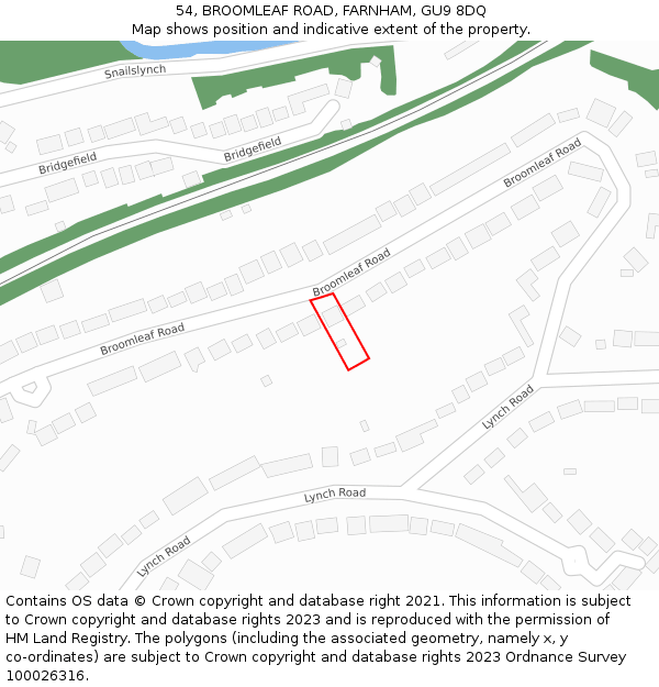 54, BROOMLEAF ROAD, FARNHAM, GU9 8DQ: Location map and indicative extent of plot