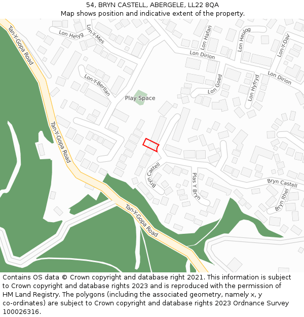 54, BRYN CASTELL, ABERGELE, LL22 8QA: Location map and indicative extent of plot