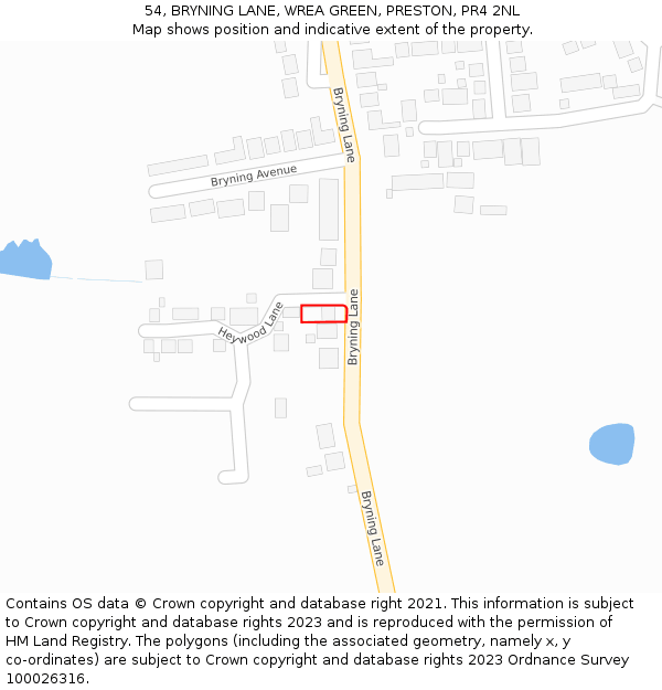 54, BRYNING LANE, WREA GREEN, PRESTON, PR4 2NL: Location map and indicative extent of plot