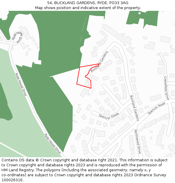 54, BUCKLAND GARDENS, RYDE, PO33 3AG: Location map and indicative extent of plot