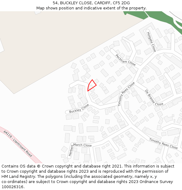 54, BUCKLEY CLOSE, CARDIFF, CF5 2DG: Location map and indicative extent of plot