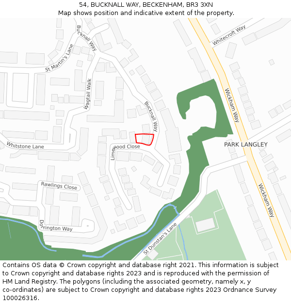 54, BUCKNALL WAY, BECKENHAM, BR3 3XN: Location map and indicative extent of plot