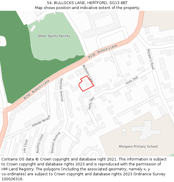 54, BULLOCKS LANE, HERTFORD, SG13 8BT: Location map and indicative extent of plot