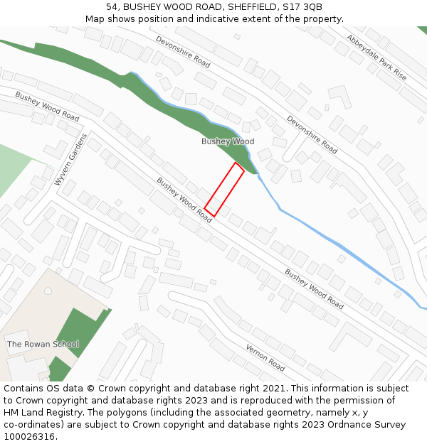 54, BUSHEY WOOD ROAD, SHEFFIELD, S17 3QB: Location map and indicative extent of plot