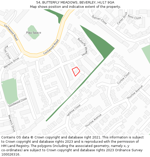 54, BUTTERFLY MEADOWS, BEVERLEY, HU17 9GA: Location map and indicative extent of plot