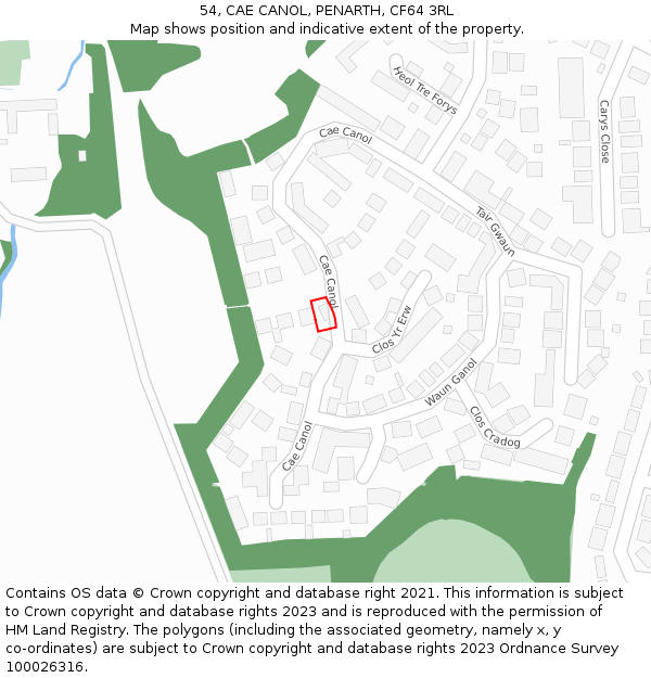 54, CAE CANOL, PENARTH, CF64 3RL: Location map and indicative extent of plot