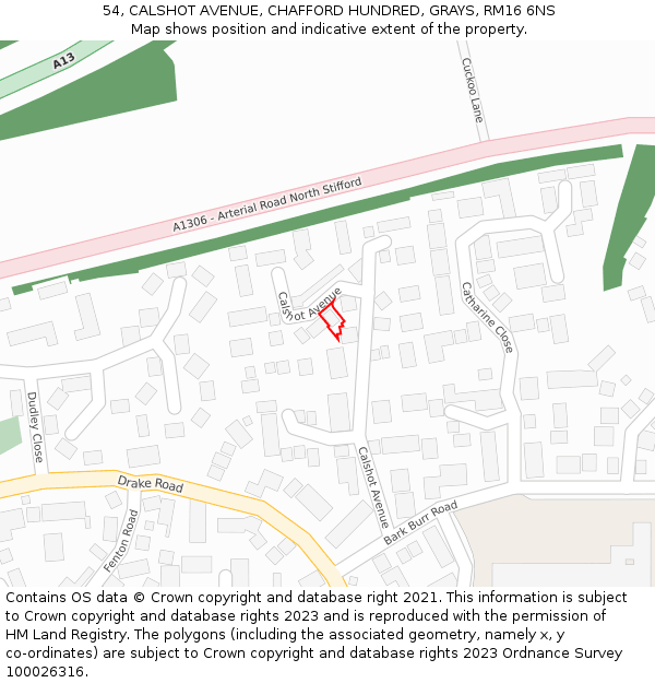 54, CALSHOT AVENUE, CHAFFORD HUNDRED, GRAYS, RM16 6NS: Location map and indicative extent of plot