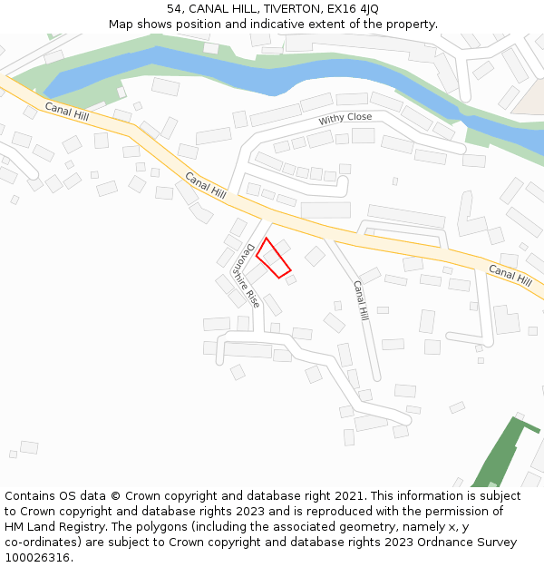 54, CANAL HILL, TIVERTON, EX16 4JQ: Location map and indicative extent of plot