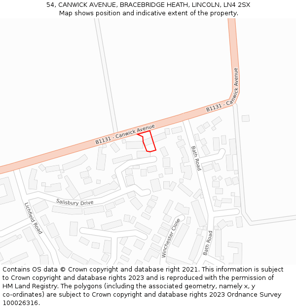 54, CANWICK AVENUE, BRACEBRIDGE HEATH, LINCOLN, LN4 2SX: Location map and indicative extent of plot