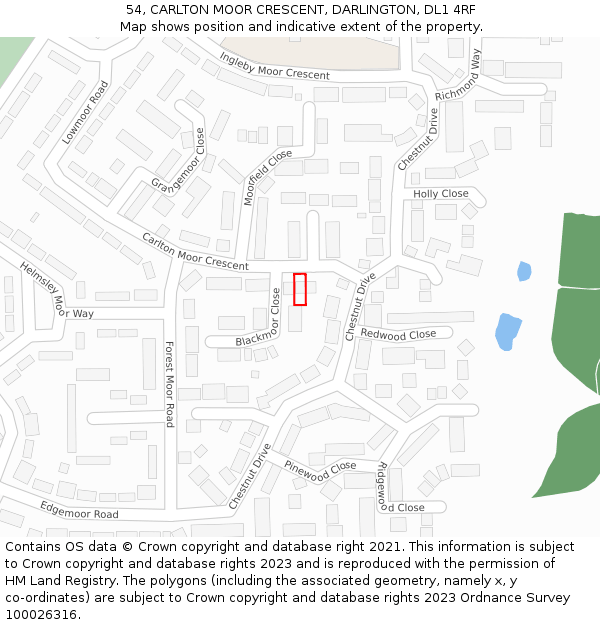 54, CARLTON MOOR CRESCENT, DARLINGTON, DL1 4RF: Location map and indicative extent of plot