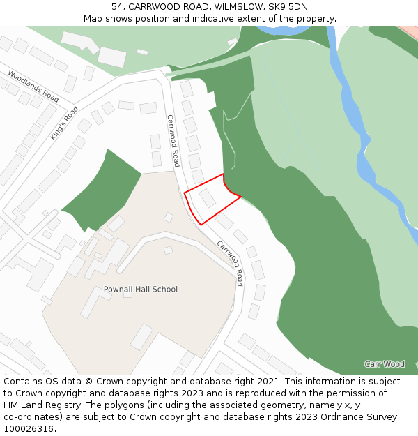 54, CARRWOOD ROAD, WILMSLOW, SK9 5DN: Location map and indicative extent of plot