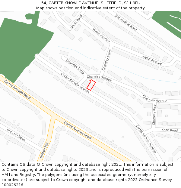 54, CARTER KNOWLE AVENUE, SHEFFIELD, S11 9FU: Location map and indicative extent of plot