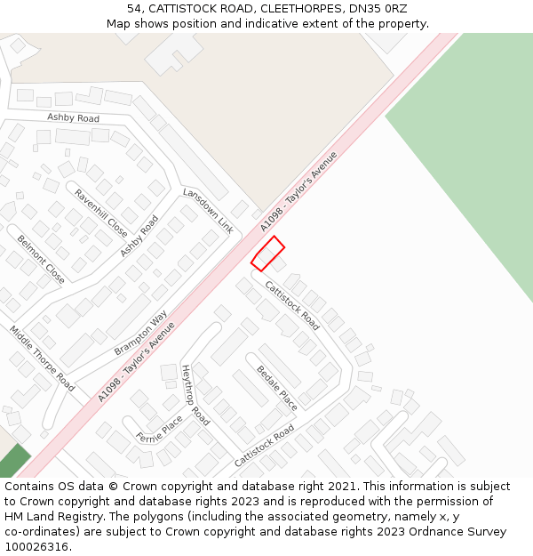 54, CATTISTOCK ROAD, CLEETHORPES, DN35 0RZ: Location map and indicative extent of plot