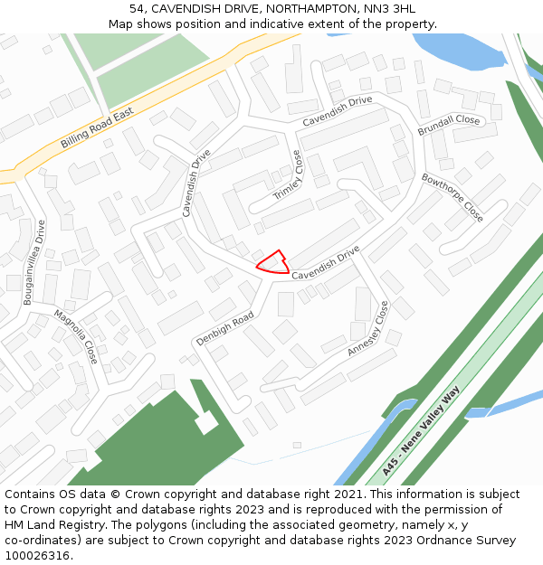 54, CAVENDISH DRIVE, NORTHAMPTON, NN3 3HL: Location map and indicative extent of plot
