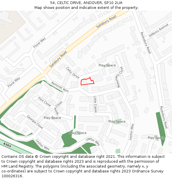 54, CELTIC DRIVE, ANDOVER, SP10 2UA: Location map and indicative extent of plot