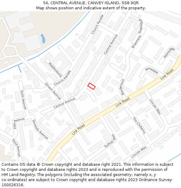 54, CENTRAL AVENUE, CANVEY ISLAND, SS8 9QR: Location map and indicative extent of plot