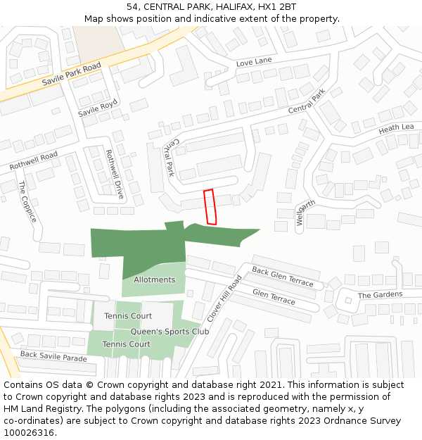 54, CENTRAL PARK, HALIFAX, HX1 2BT: Location map and indicative extent of plot
