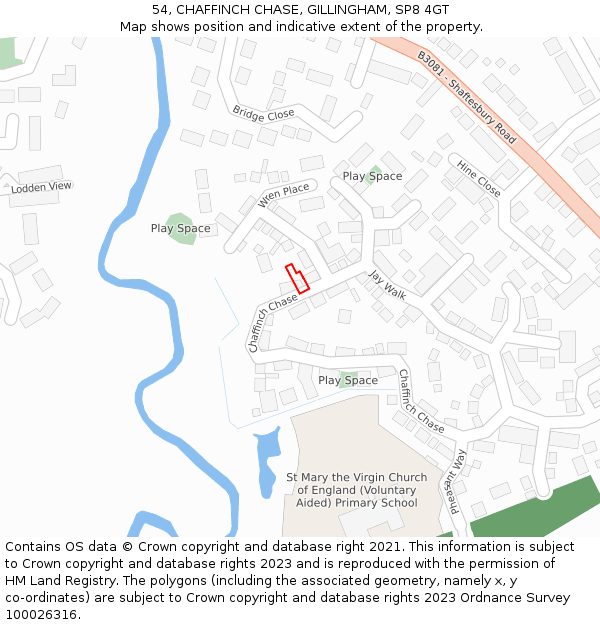 54, CHAFFINCH CHASE, GILLINGHAM, SP8 4GT: Location map and indicative extent of plot