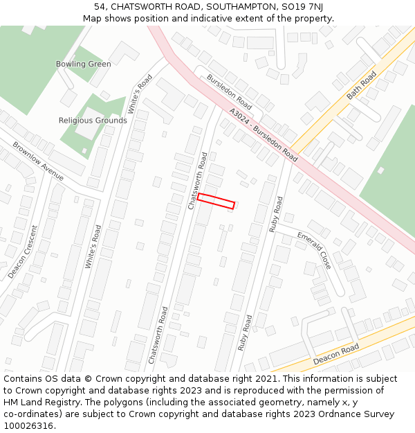 54, CHATSWORTH ROAD, SOUTHAMPTON, SO19 7NJ: Location map and indicative extent of plot