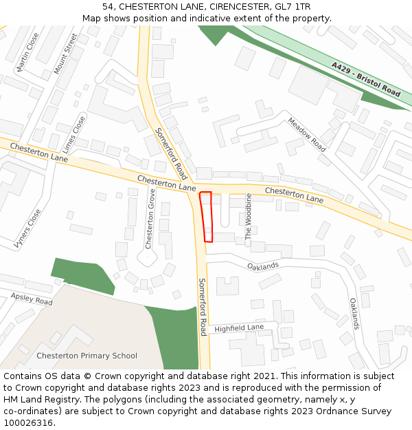 54, CHESTERTON LANE, CIRENCESTER, GL7 1TR: Location map and indicative extent of plot