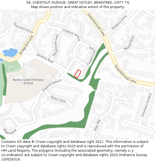 54, CHESTNUT AVENUE, GREAT NOTLEY, BRAINTREE, CM77 7YJ: Location map and indicative extent of plot