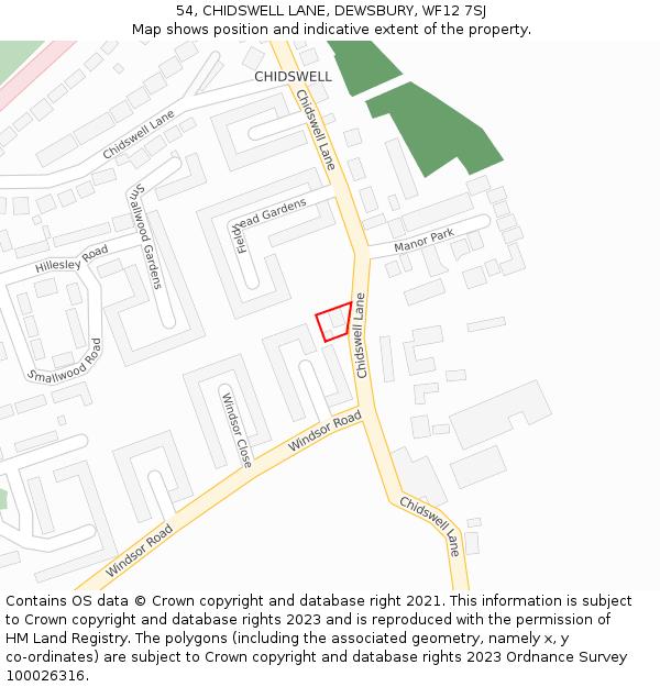 54, CHIDSWELL LANE, DEWSBURY, WF12 7SJ: Location map and indicative extent of plot