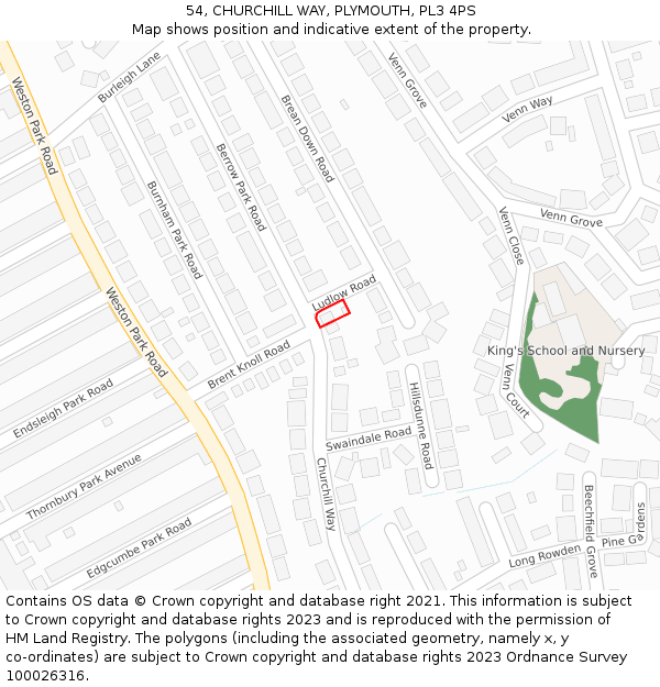 54, CHURCHILL WAY, PLYMOUTH, PL3 4PS: Location map and indicative extent of plot