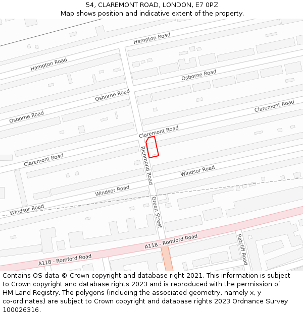 54, CLAREMONT ROAD, LONDON, E7 0PZ: Location map and indicative extent of plot